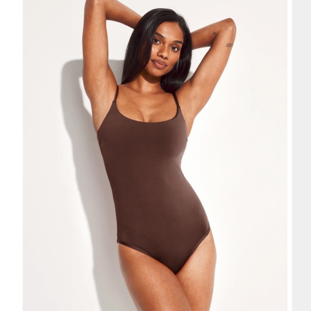 NEW Knit Leakproof Classic One Piece Swimsuit Brown Bodysuit Size S|P
